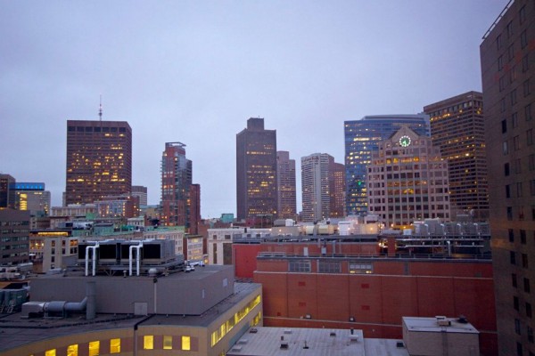 boston skyline at dusk